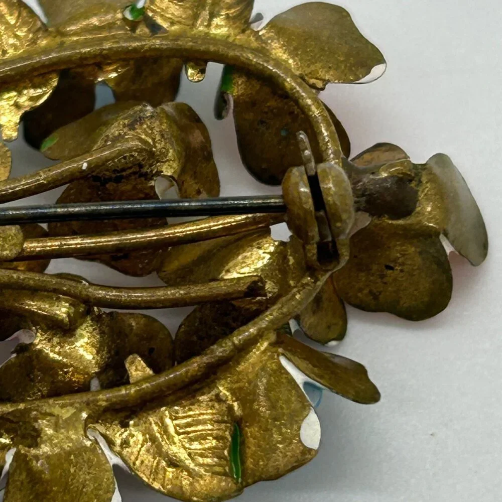 Vintage Austrian Enamel Flower Bouquet Brooch Hand Painted Multicolor Floral - Picture 9 of 16